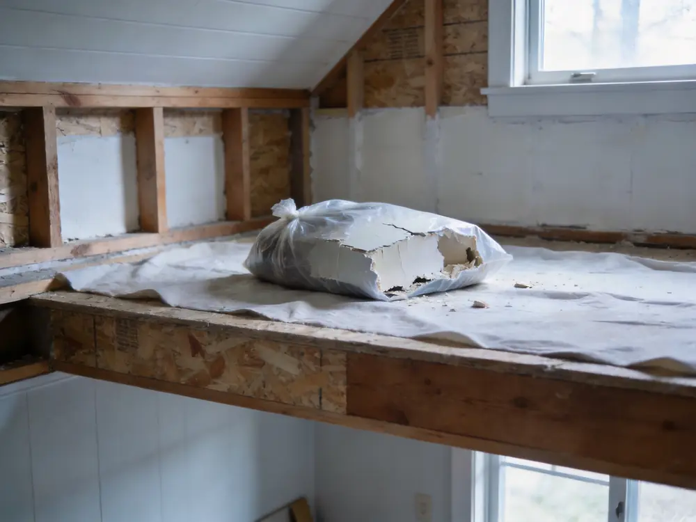 Bagged and sealed drywall removed during remediation