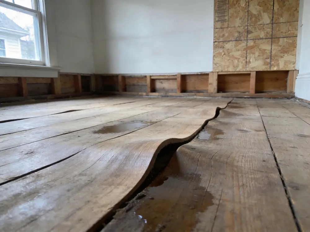 Hardwood flooring cupping along the seams after water damage
