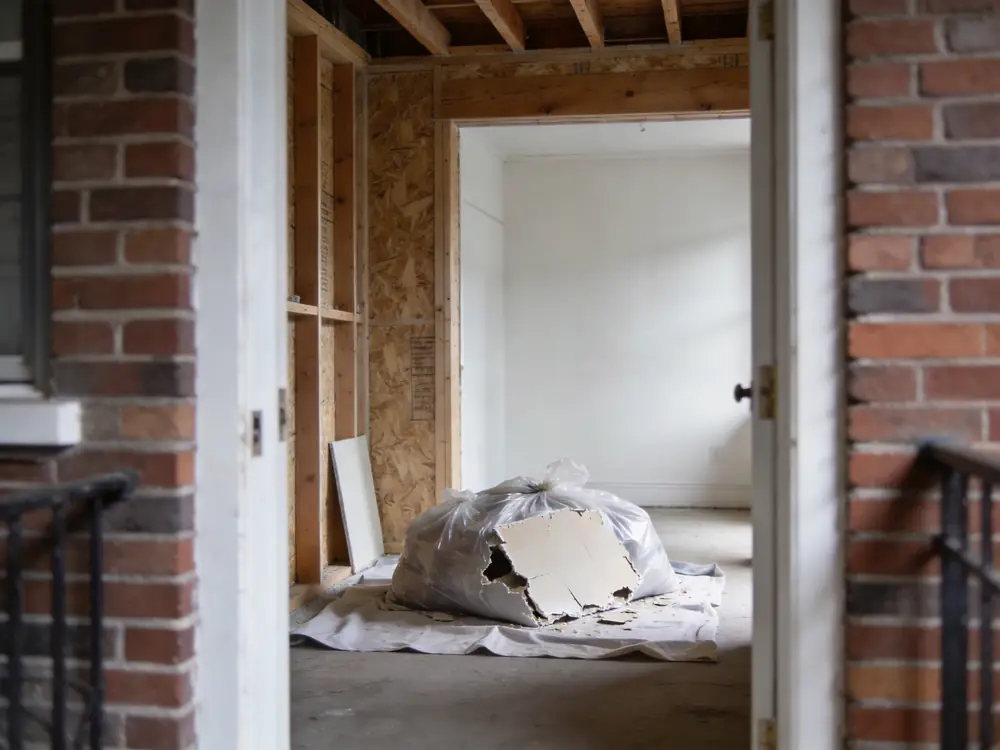 Bagged and sealed drywall removed during remediation