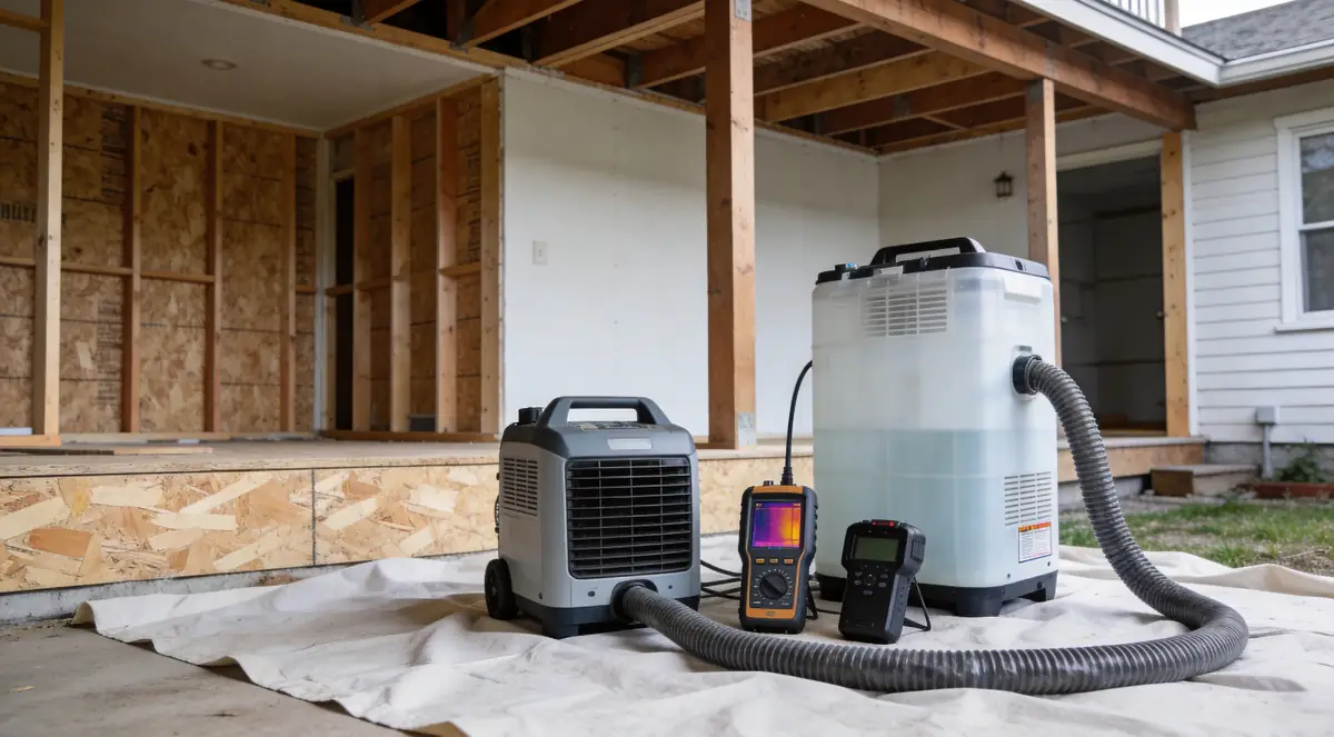 Remediation equipment staged together on a drop cloth