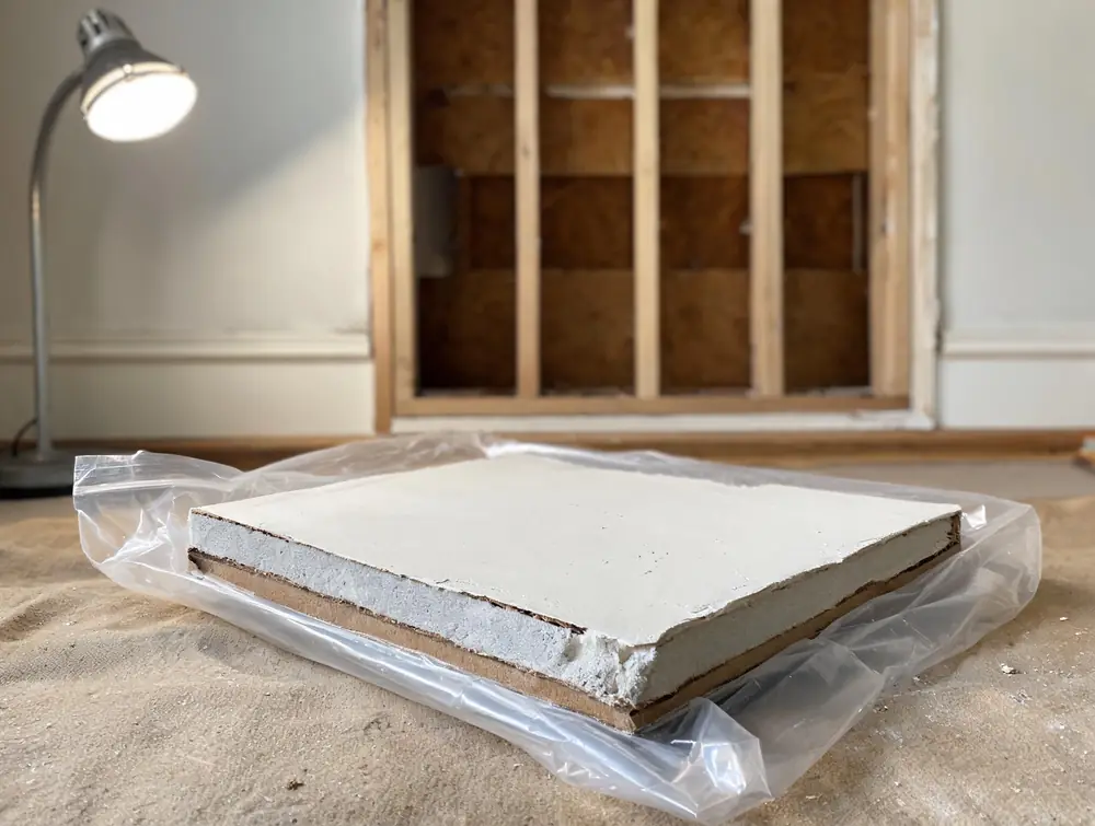 Bagged and sealed drywall removed during remediation
