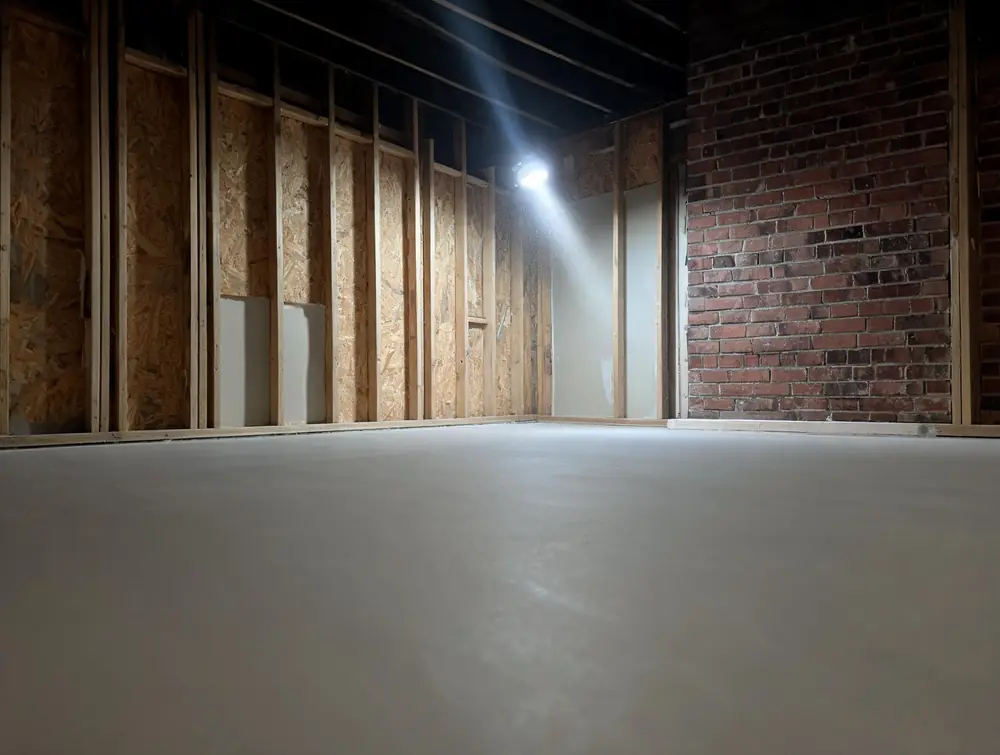 Empty room with containment removed, ready for clearance testing
