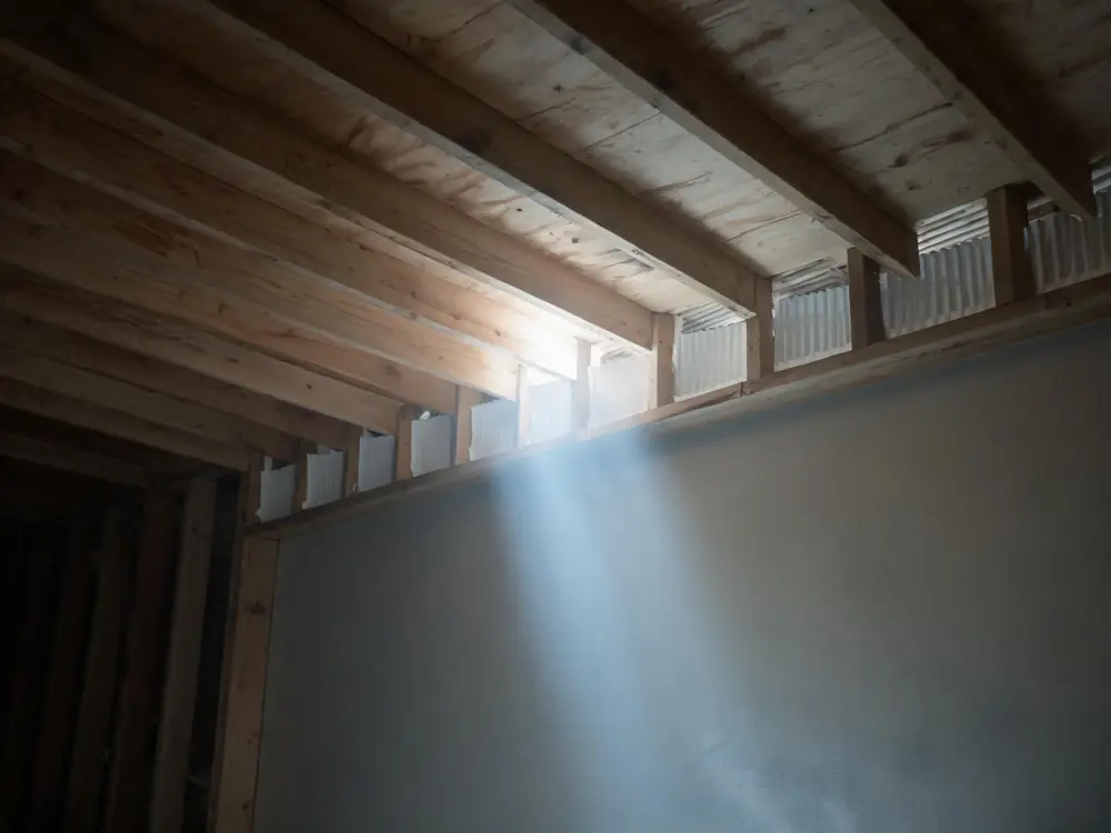 Attic sheathing cleaned back to bare wood after remediation