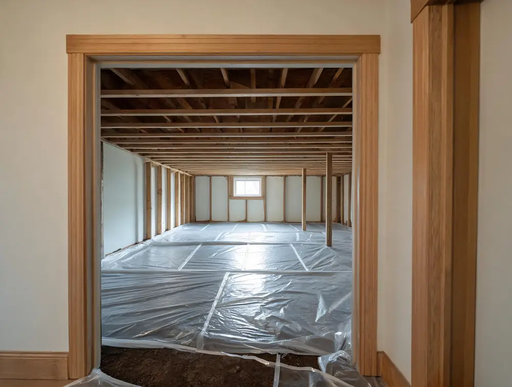 New white vapour barrier laid across a crawl space floor