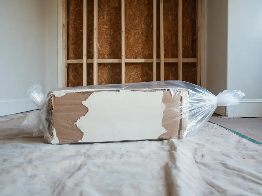 Bagged and sealed drywall removed during remediation