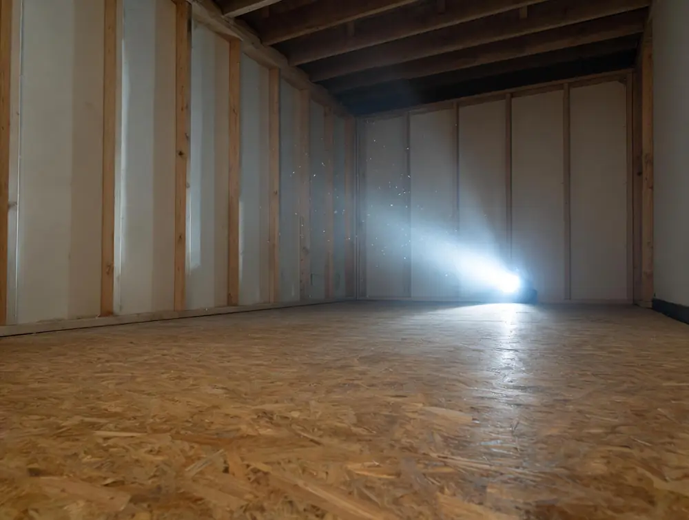 Empty room with containment removed, ready for clearance testing