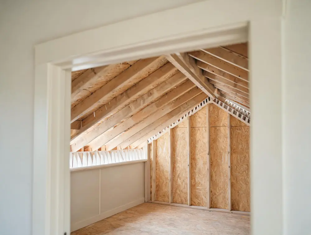Attic sheathing cleaned back to bare wood after remediation