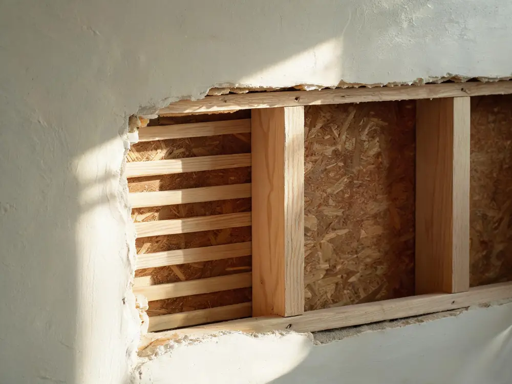 Historic interior with lath and plaster exposed